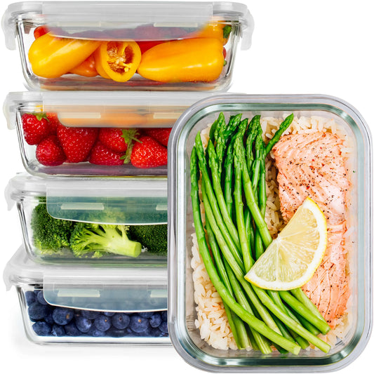Glass Containers with Airtight Lids - [5 Pack]