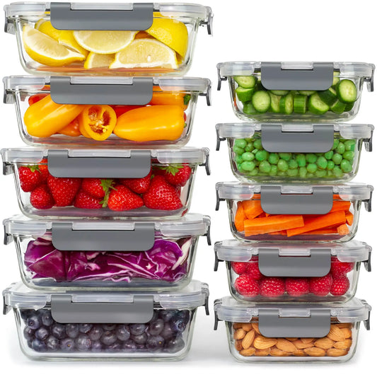 Glass Containers with Airtight Lids - [10 Pack]
